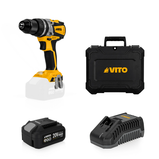 TALADRO BRUSHLESS EGO 20V, CON BATERÍA, CARGADOR Y CAJA BMC