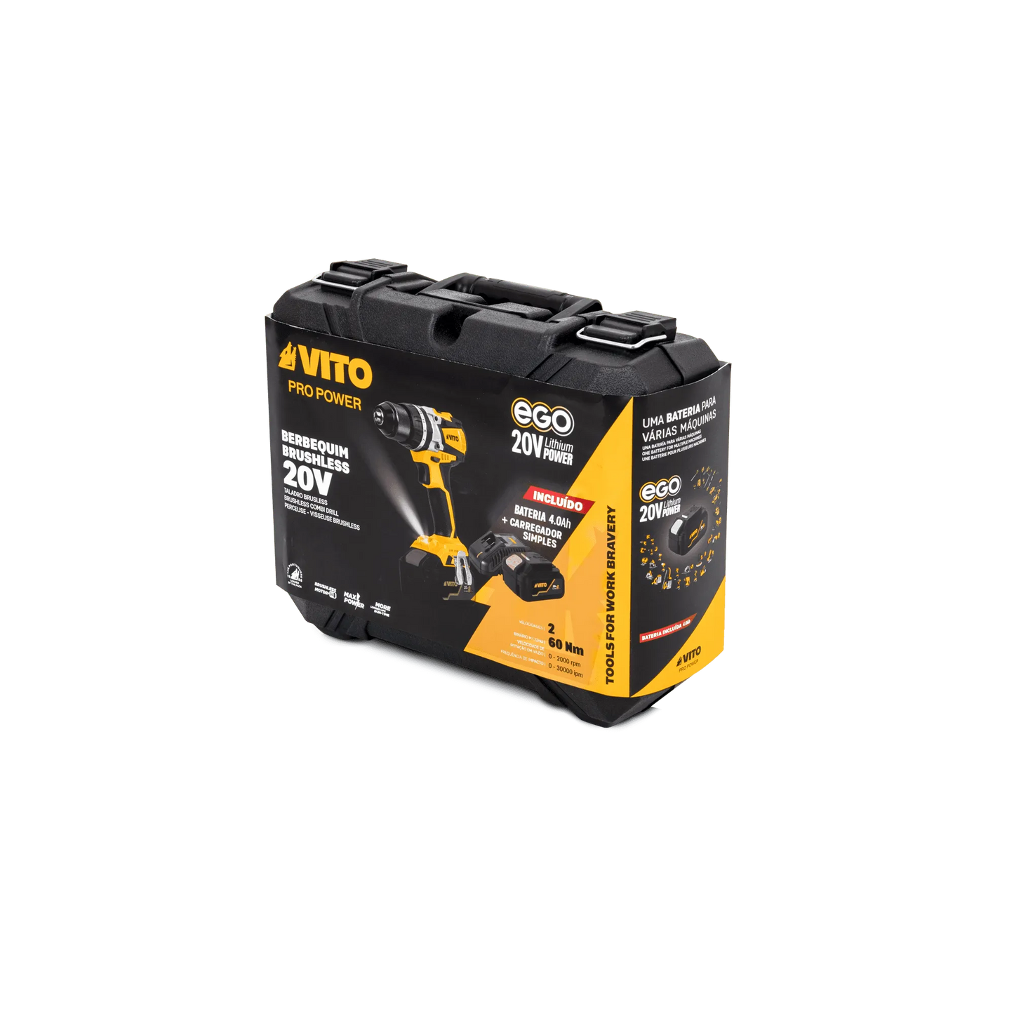 TALADRO BRUSHLESS EGO 20V, CON BATERÍA, CARGADOR Y CAJA BMC