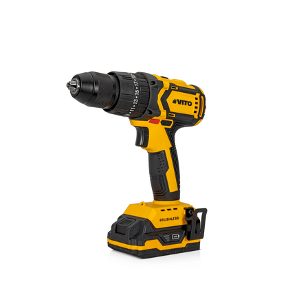 TALADRO ATORNILLADOR PERCUTOR BRUSHLESS SIN CABLE 20V, CON 2 BATERÍAS Y CARGADOR