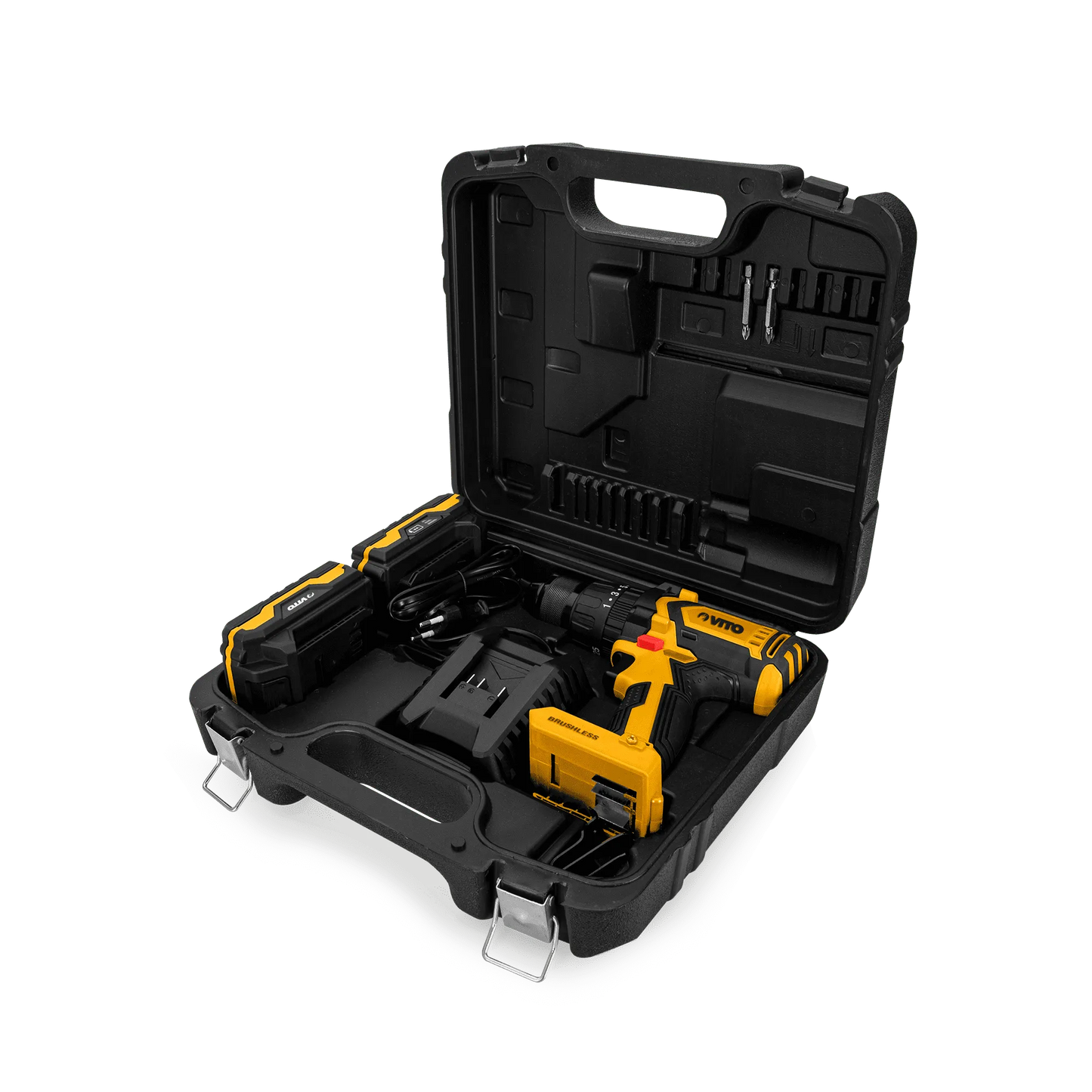 TALADRO ATORNILLADOR PERCUTOR BRUSHLESS SIN CABLE 20V, CON 2 BATERÍAS Y CARGADOR