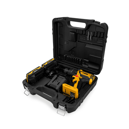 TALADRO ATORNILLADOR PERCUTOR BRUSHLESS SIN CABLE 20V, CON 2 BATERÍAS Y CARGADOR