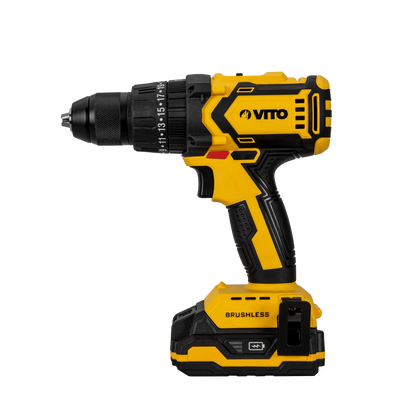 TALADRO ATORNILLADOR PERCUTOR BRUSHLESS SIN CABLE 20V, CON 2 BATERÍAS Y CARGADOR